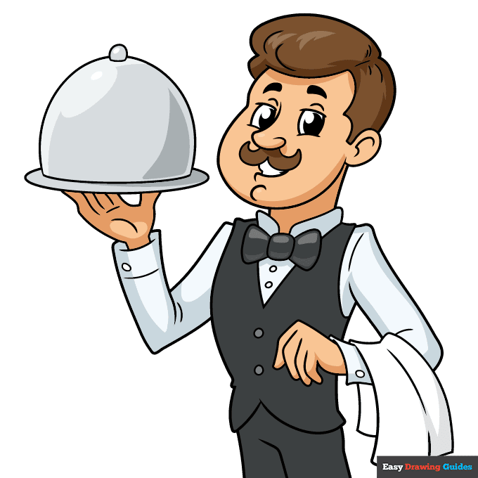 Waiter step-by-step drawing tutorial: step 10