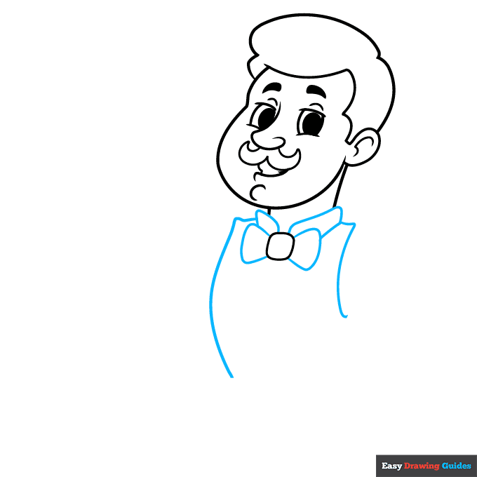 Waiter step-by-step drawing tutorial: step 4
