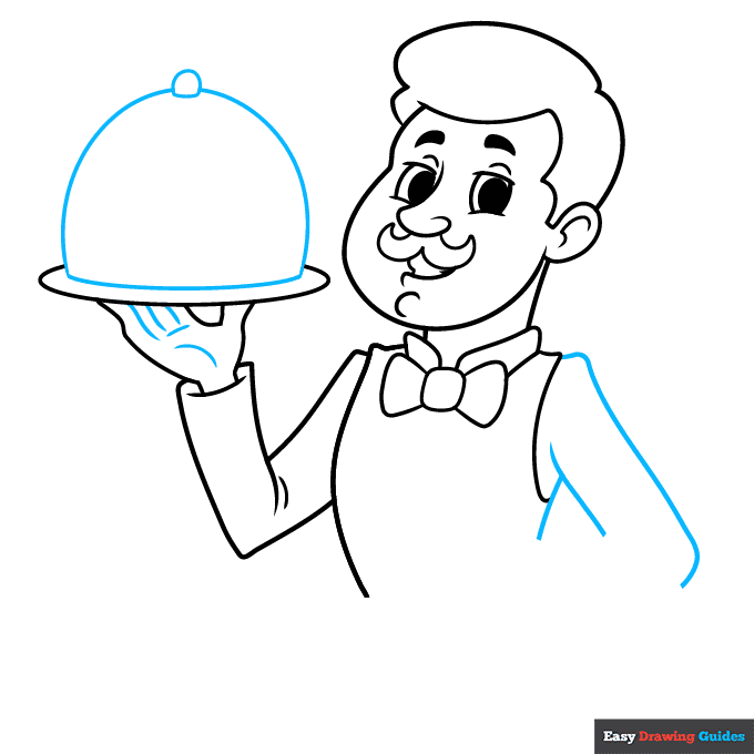 Waiter step-by-step drawing tutorial: step 6