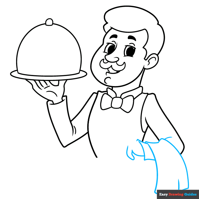 Waiter step-by-step drawing tutorial: step 7