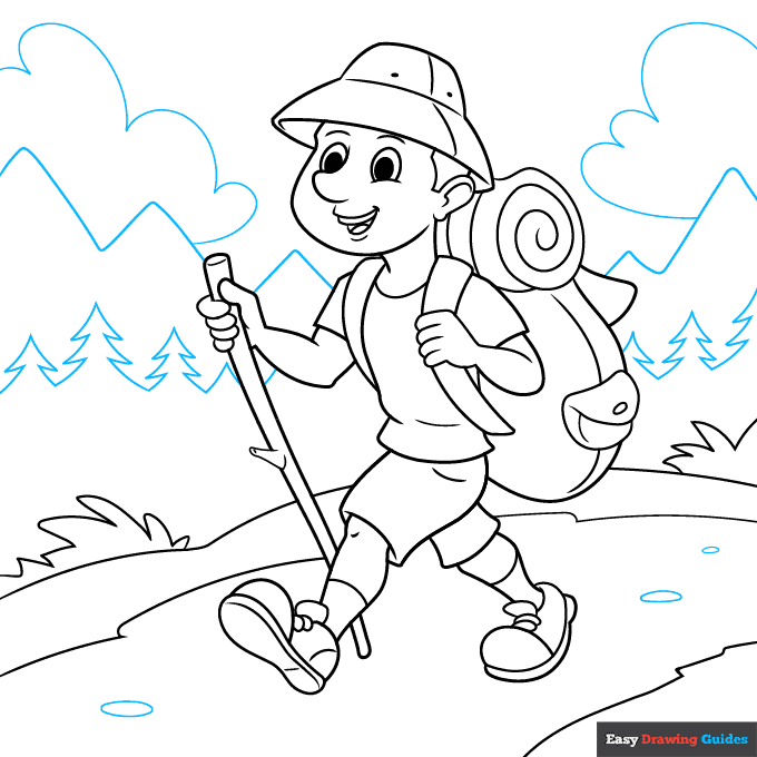 Hiker step-by-step drawing tutorial: step 9