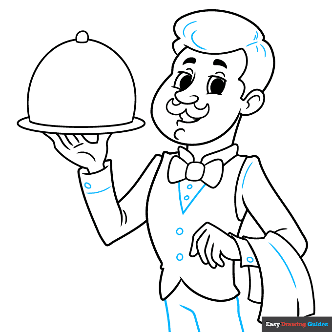 Waiter step-by-step drawing tutorial: step 9