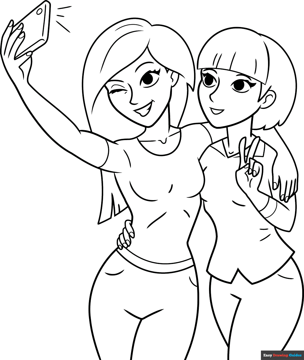 Free printable duo pose coloring page