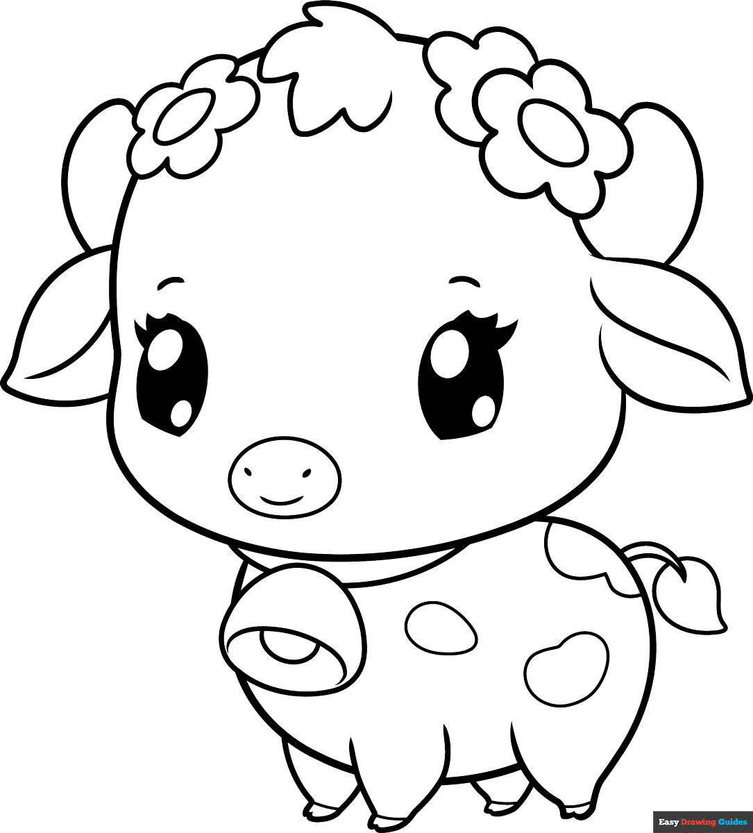 Free printable chibi cow coloring page