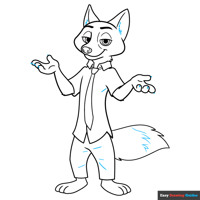 Nick Wilde from Zootopia step-by-step drawing tutorial: step 9