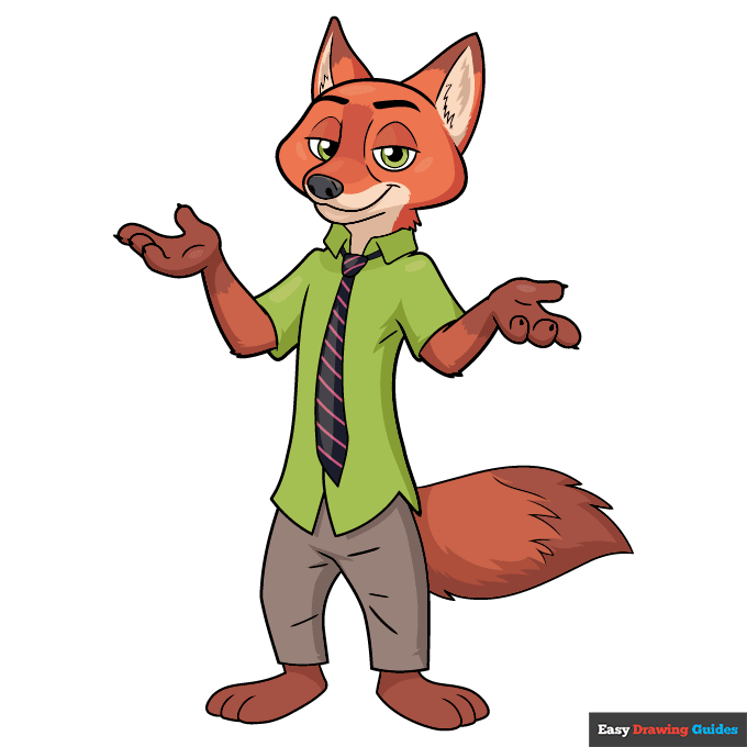 Nick Wilde from Zootopia step-by-step drawing tutorial: step 10