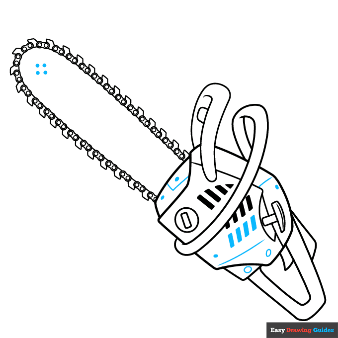 Chainsaw step-by-step drawing tutorial: step 9