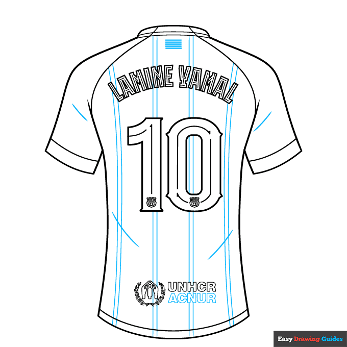 Lamine Yamal Barcelona Jersey step-by-step drawing tutorial: step 9
