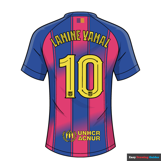 Lamine Yamal Barcelona Jersey step-by-step drawing tutorial: step 10