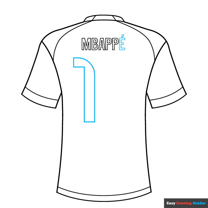 Mbappe Real Mandrid Jersey step-by-step drawing tutorial: step 6