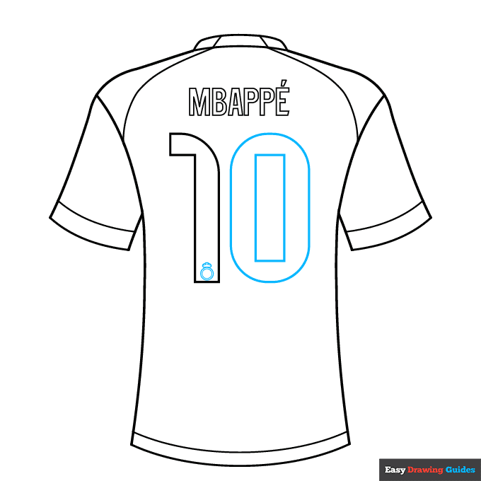 Mbappe Real Mandrid Jersey step-by-step drawing tutorial: step 7