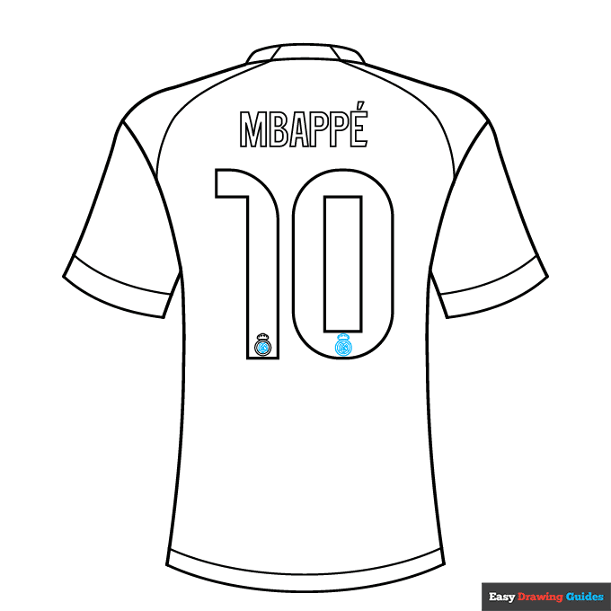Mbappe Real Mandrid Jersey step-by-step drawing tutorial: step 8