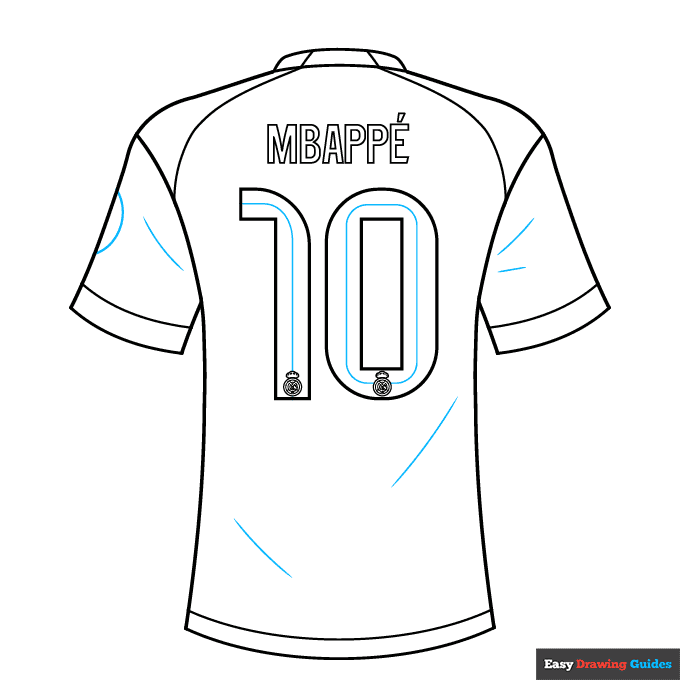 Mbappe Real Mandrid Jersey step-by-step drawing tutorial: step 9