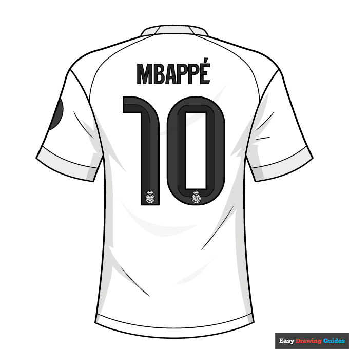 Mbappe Real Mandrid Jersey step-by-step drawing tutorial: step 10