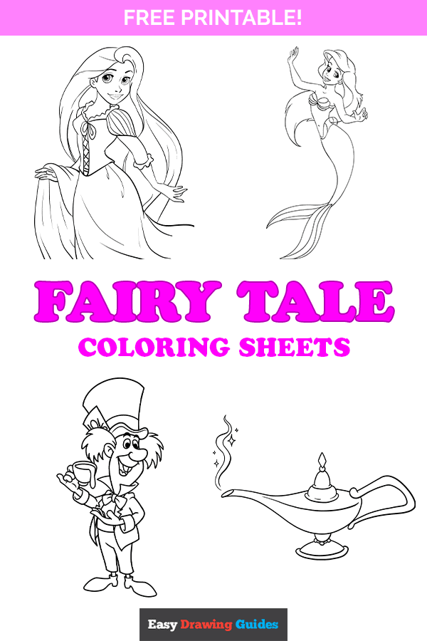 Free printable fairy tale coloring pages - pinterest image
