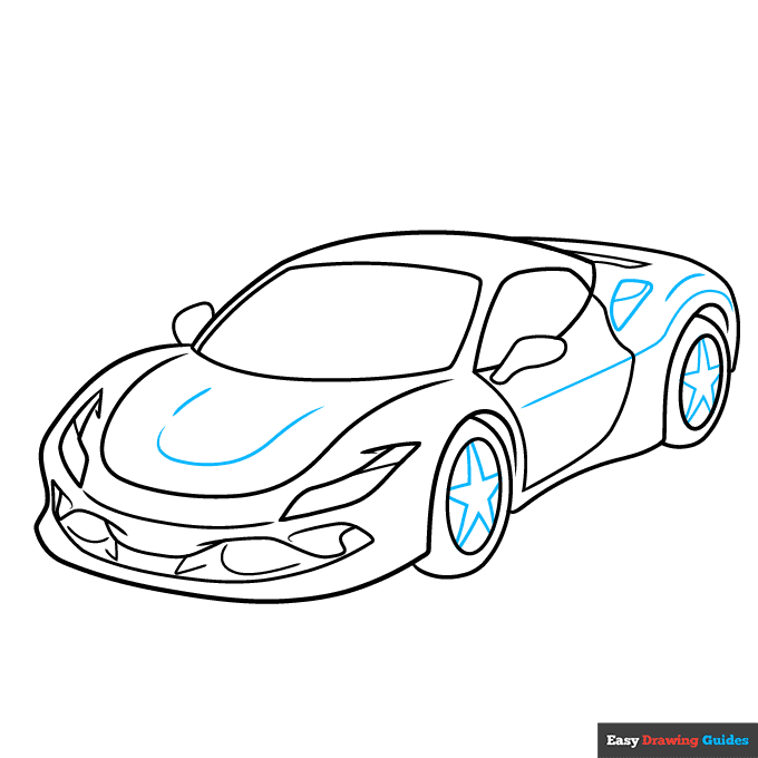 Ferrari step-by-step drawing tutorial: step 7