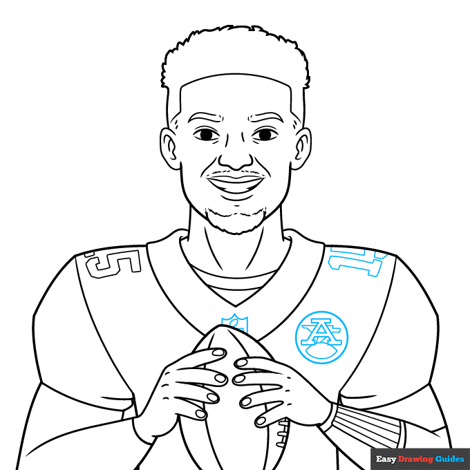 Patrick Mahomes step-by-step drawing tutorial: step 8
