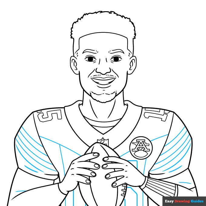 Patrick Mahomes step-by-step drawing tutorial: step 9