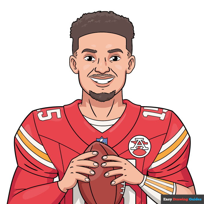 Patrick Mahomes step-by-step drawing tutorial: step 10