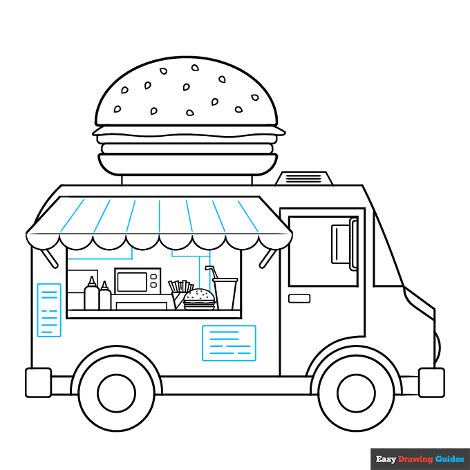 Food Truck step-by-step drawing tutorial: step 9