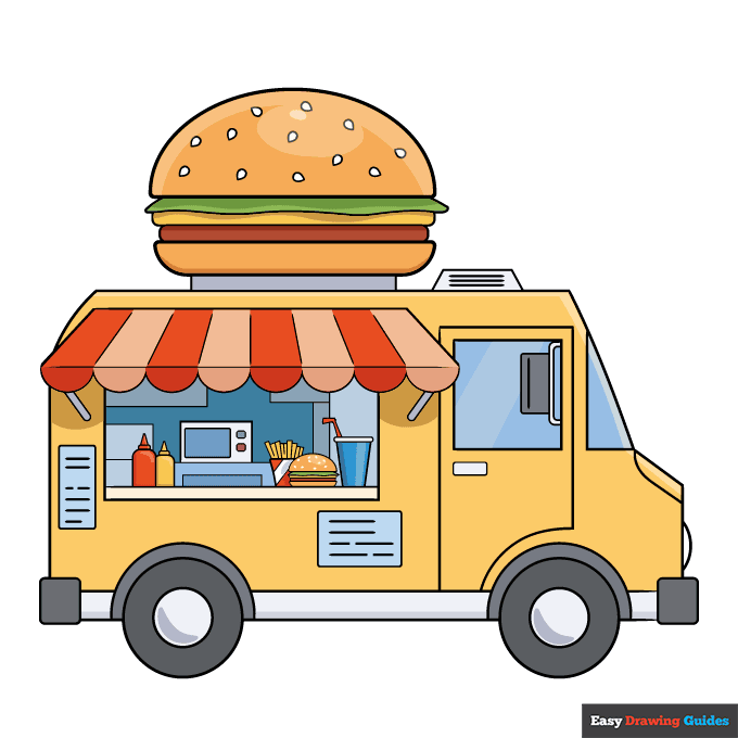 Food Truck step-by-step drawing tutorial: step 10