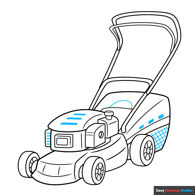 Lawn Mower step-by-step drawing tutorial: step 9