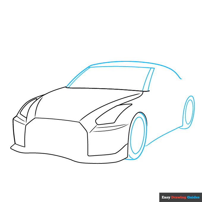 Nissan GT-R step-by-step drawing tutorial: step 3