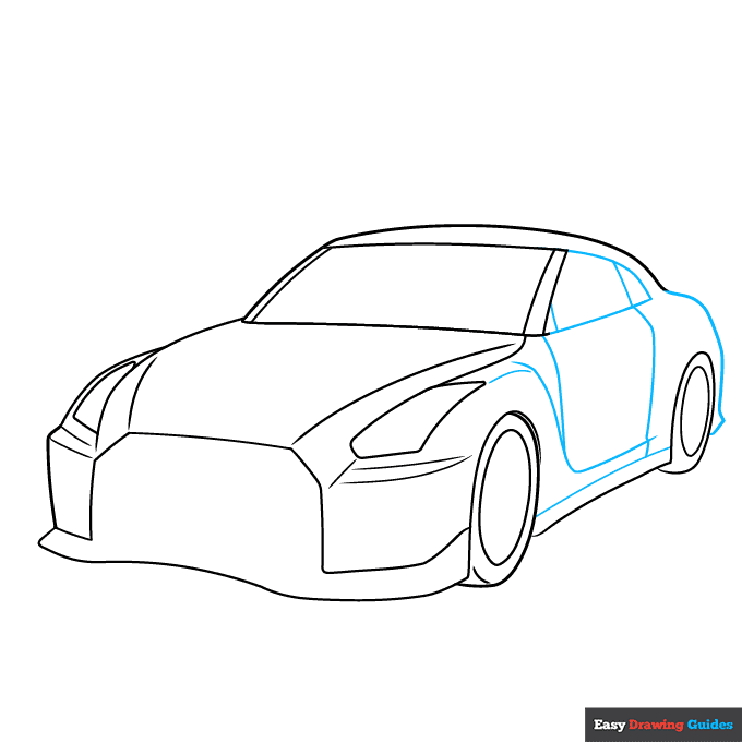 Nissan GT-R step-by-step drawing tutorial: step 4