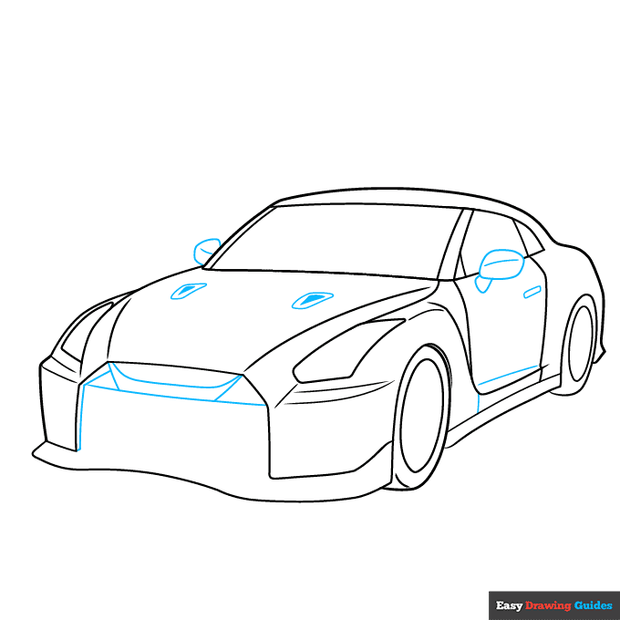 Nissan GT-R step-by-step drawing tutorial: step 5