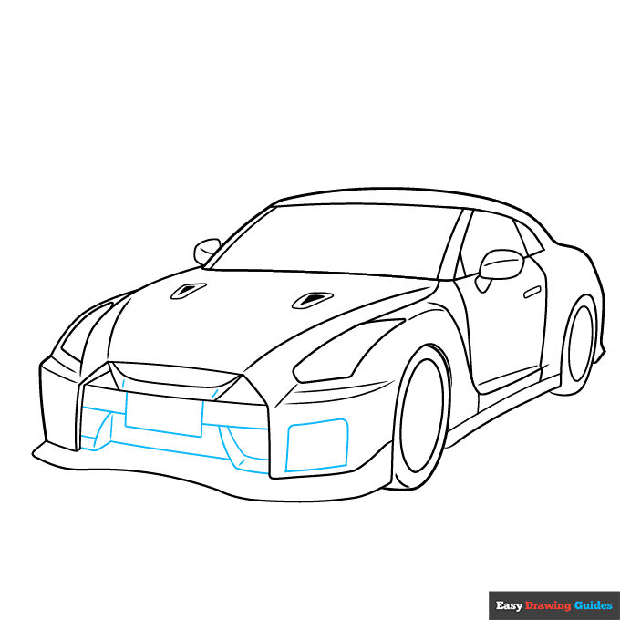 Nissan GT-R step-by-step drawing tutorial: step 6