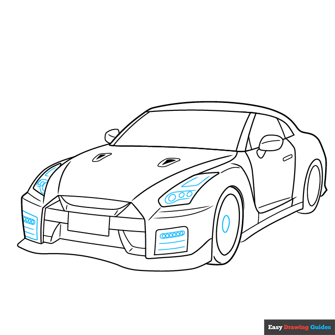 Nissan GT-R step-by-step drawing tutorial: step 7