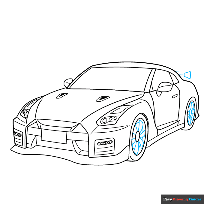 Nissan GT-R step-by-step drawing tutorial: step 8