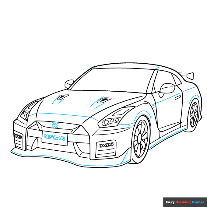 Nissan GT-R step-by-step drawing tutorial: step 9
