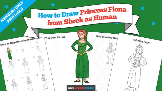 How to Draw Princess Fiona from Shrek as Human Printable Thumbnail