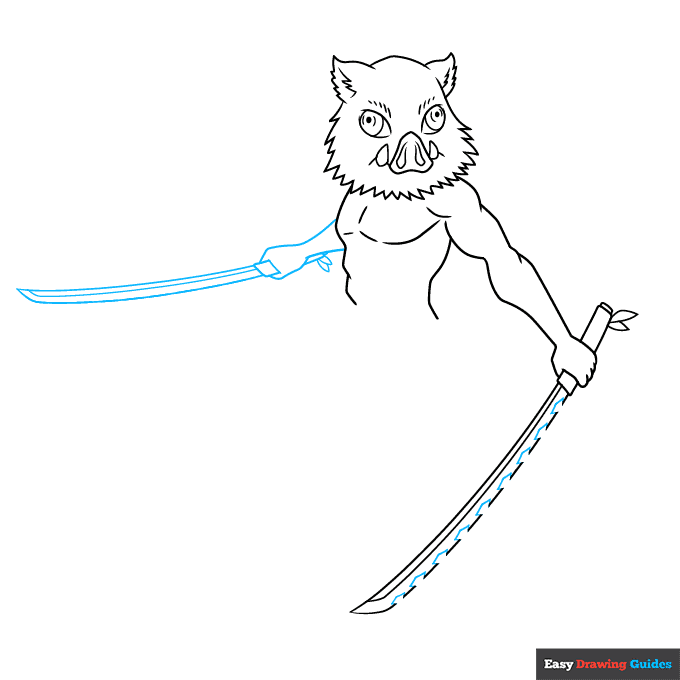 Inosuke Hashibira from Demon Slayer step-by-step drawing tutorial: step 5