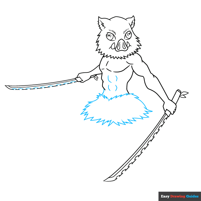 Inosuke Hashibira from Demon Slayer step-by-step drawing tutorial: step 6
