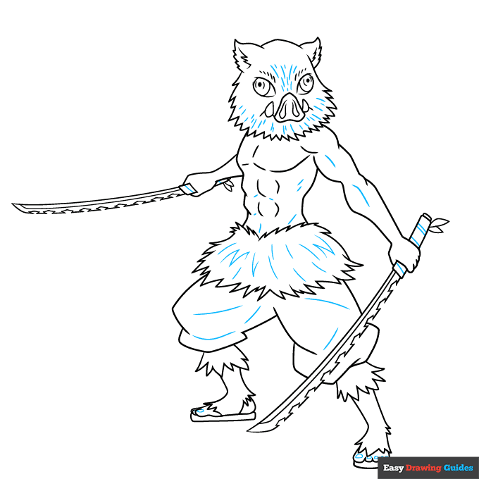 Inosuke Hashibira from Demon Slayer step-by-step drawing tutorial: step 9