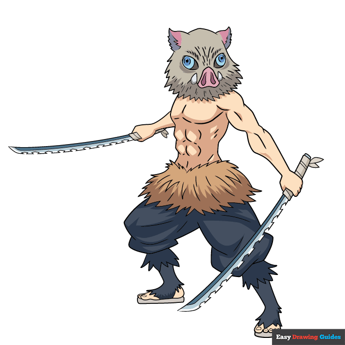 Inosuke Hashibira from Demon Slayer step-by-step drawing tutorial: step 10