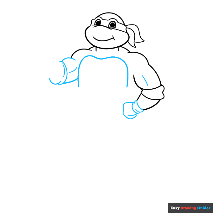 Michaelangelo Ninja Turtle step-by-step drawing tutorial: step 3