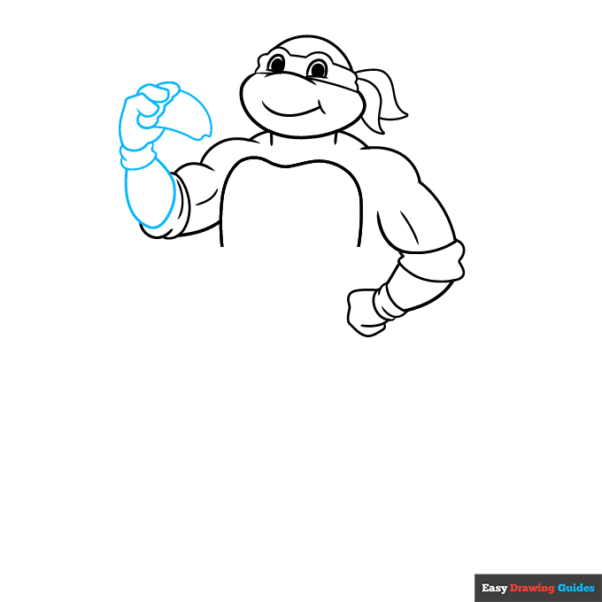 Michaelangelo Ninja Turtle step-by-step drawing tutorial: step 4