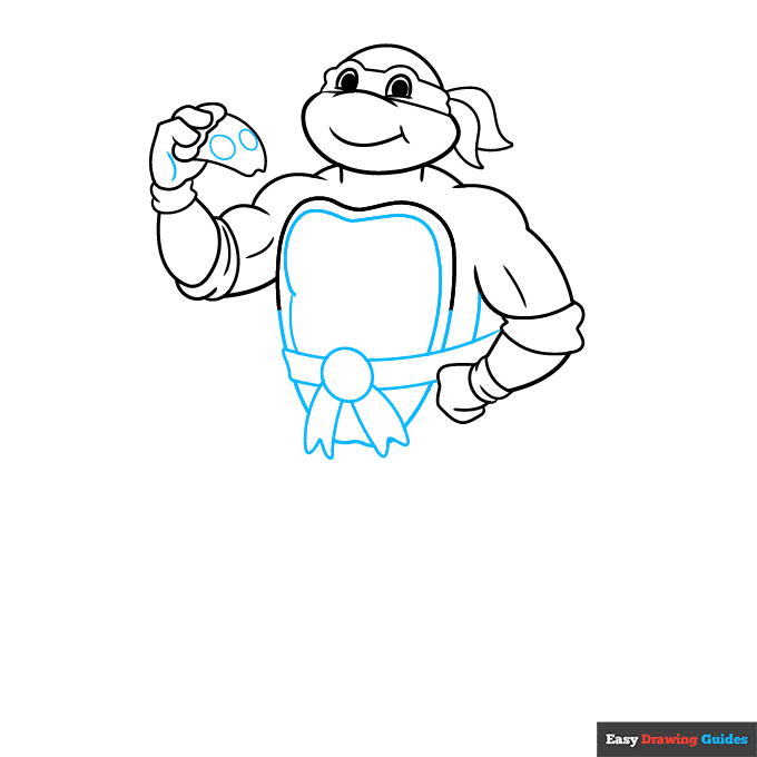 Michaelangelo Ninja Turtle step-by-step drawing tutorial: step 5