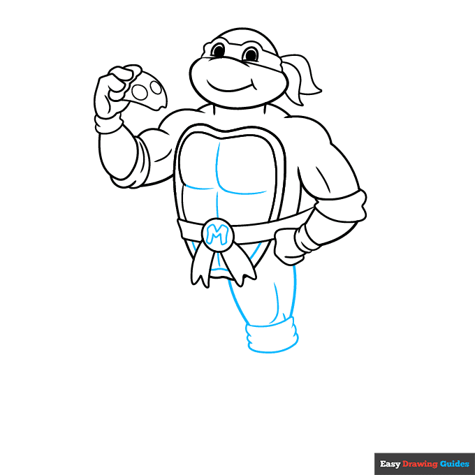 Michaelangelo Ninja Turtle step-by-step drawing tutorial: step 6