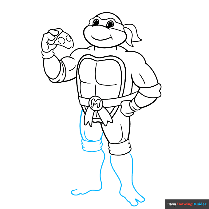 Michaelangelo Ninja Turtle step-by-step drawing tutorial: step 7