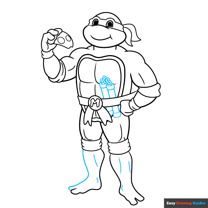 Michaelangelo Ninja Turtle step-by-step drawing tutorial: step 8