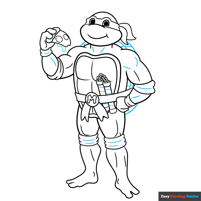 Michaelangelo Ninja Turtle step-by-step drawing tutorial: step 9
