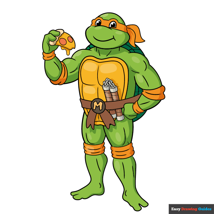 Michaelangelo Ninja Turtle step-by-step drawing tutorial: step 10