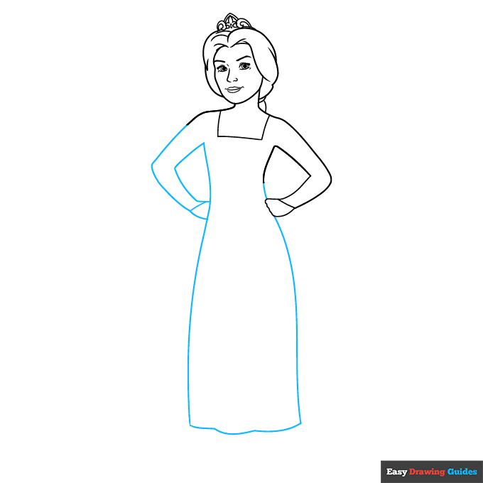 Princess Fiona from Shrek as Human step-by-step drawing tutorial: step 5