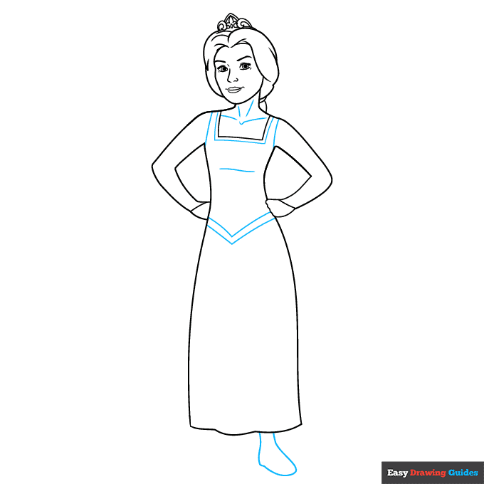 Princess Fiona from Shrek as Human step-by-step drawing tutorial: step 6