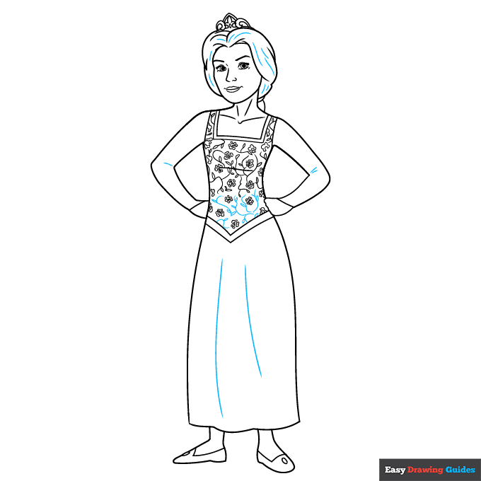 Princess Fiona from Shrek as Human step-by-step drawing tutorial: step 9