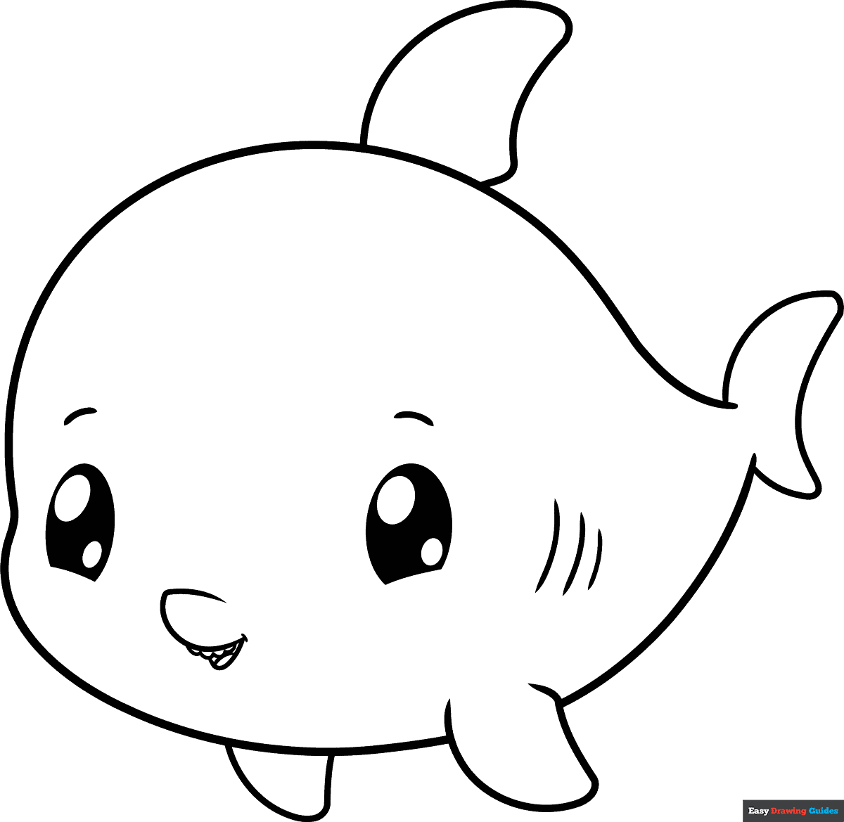 Free printable chibi shark coloring page